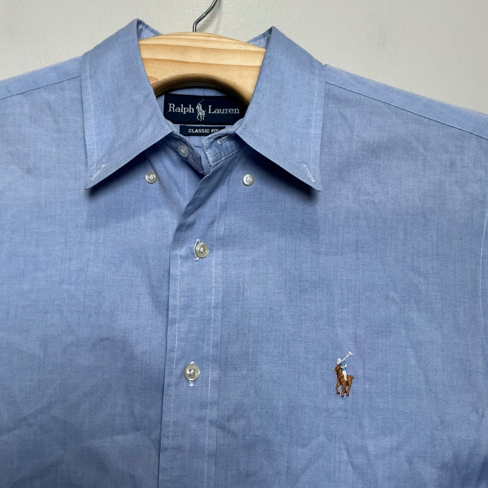 Ralph Lauren Men's Long Sleeve Button Down Shirt 16 32/33 Blue Oxford Flesh Pony - Picture 4 of 7